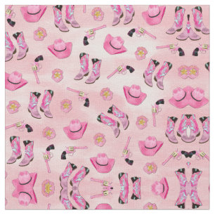 Artsy Cute Girly Pink Teal Cowgirl Watercolor Fabric