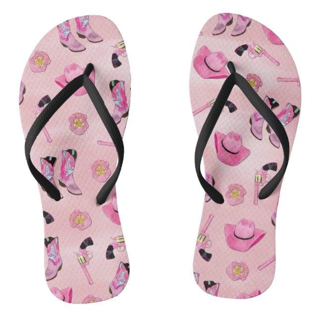 Artsy Cute Girly Pink Teal Cowgirl Watercolor Jandals (Footbed)