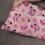 Artsy Cute Girly Pink Teal Cowgirl Watercolor Lumbar Cushion<br><div class="desc">Be a country cowgirl with this fun and playful design! It features a hand-drawn and hand-painted neon pink, bubblegum pink, mint green, and black watercolor cowgirl illustration pattern. These elements include cowboy hats cowgirl boots, revolver, and sheriff's badge on top of a pretty pink watercolor background. It's cool, unique, and...</div>