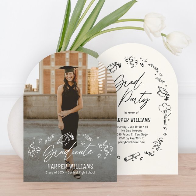 Artsy Doodles Editable Colour Graduation Invitatio Invitation (Creator Uploaded)