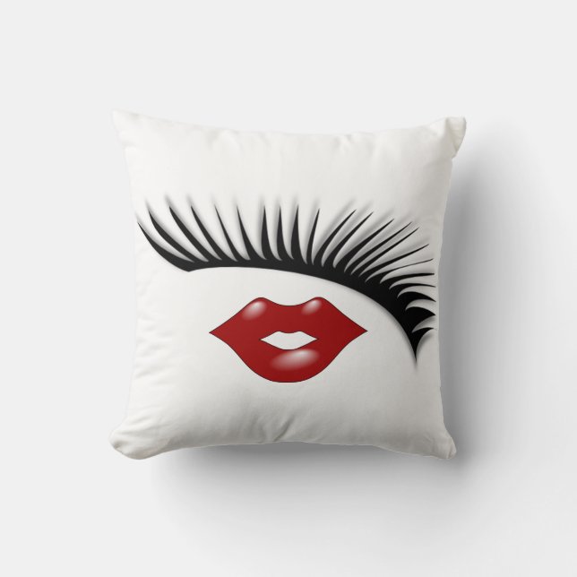 Artsy Feminine Chic Eyelashes & Lips Designer Cushion (Front)