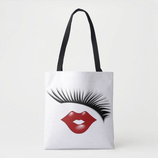 Artsy Feminine Chic Eyelashes & Lips Designer Tote Bag (Front)