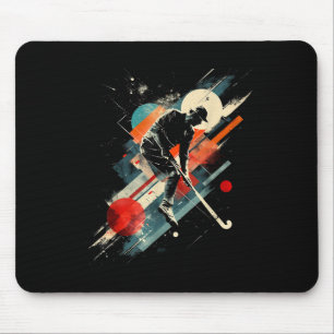 Artsy Field Hockey Player On Abstract Art Field Ho Mouse Pad