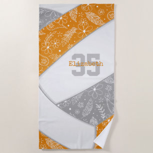 artsy floral paisley doodle orange grey volleyball beach towel
