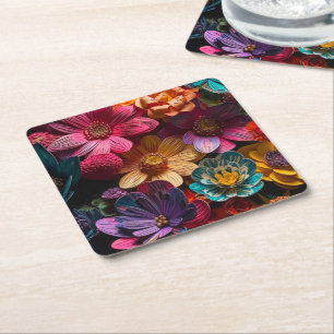 Artsy Flowers Square Paper Coaster