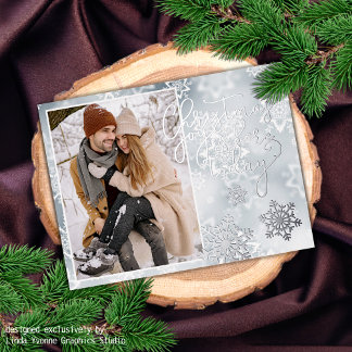 Artsy Frosty Winter Ice Crystals Silver Foil Holiday Postcard