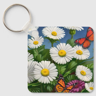 Artsy Fun Daisies And Butterflies Key Ring