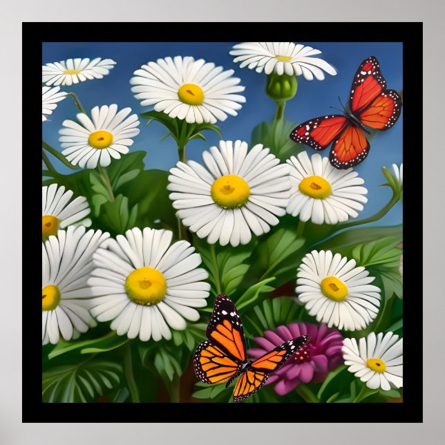 Artsy Fun Daisies And Butterflies Poster (Front)