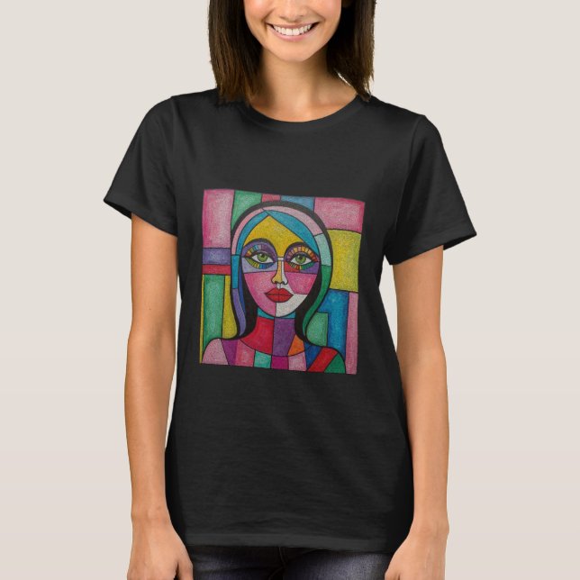 Artsy Fun Whimsical Modern Abstract Face Colourful T-Shirt (Front)