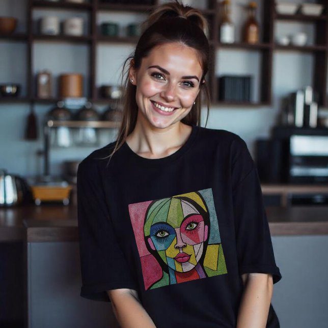 Artsy Fun Whimsical Modern Abstract Face Colourful T-Shirt (Creator Uploaded)