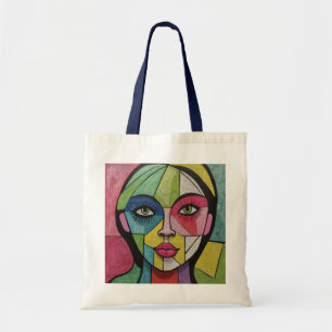 Artsy Fun Whimsical Modern Abstract Face Colourful Tote Bag