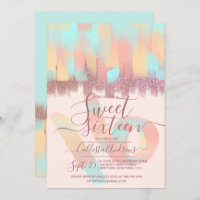Artsy Girly Teal Pink Glitter Brushstroke Sweet 16