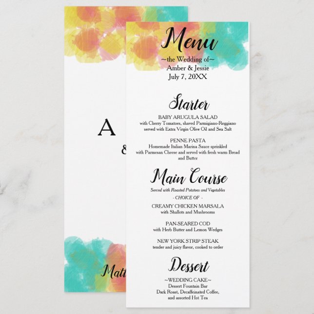 Artsy Gouache Watercolor Wedding Menu (Front/Back)