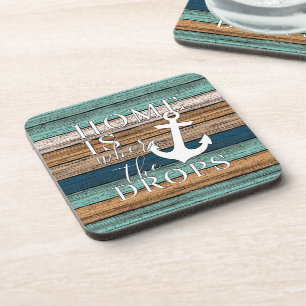 Artsy Home is Where the Anchor Drops Word Art Coaster