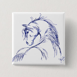 Artsy Horse Head Sketch 15 Cm Square Badge
