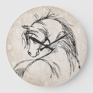Artsy Horse Head Sketch Large Clock