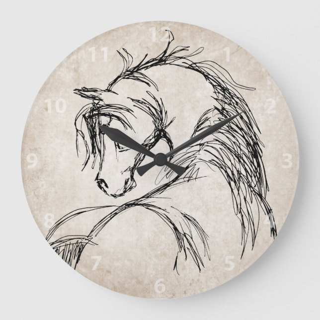 Artsy Horse Head Sketch Large Clock (Front)