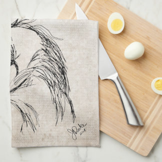 Artsy Horse Head Sketch Tea Towel