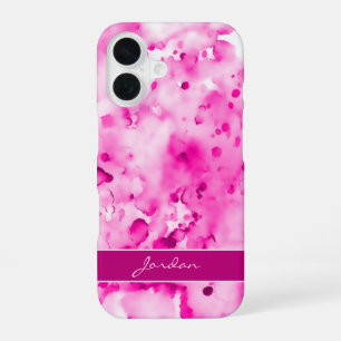 Artsy Hot Pink Watercolor Paint Splatters w/ Name iPhone 16 Case