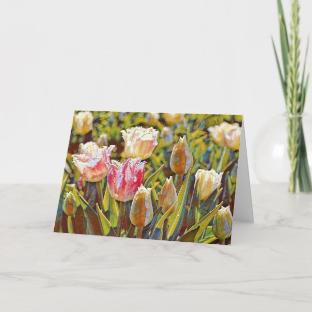Artsy Impressionist Tulip Garden Art Note Card (Front)