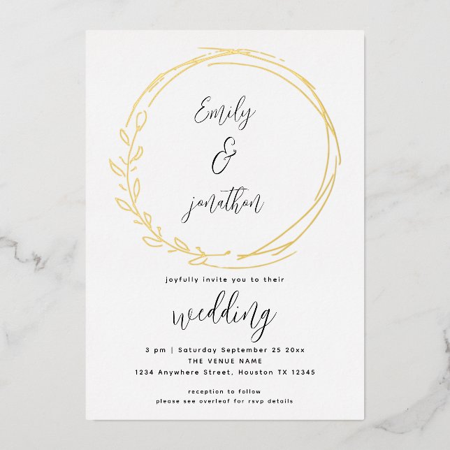 Artsy Laurel Leaf Frame Script Wedding Real (Front)