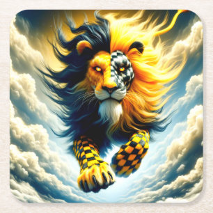 Artsy Lion Square Paper Coaster