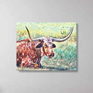 Artsy Longhorn Cow Ring Canvas Art Print