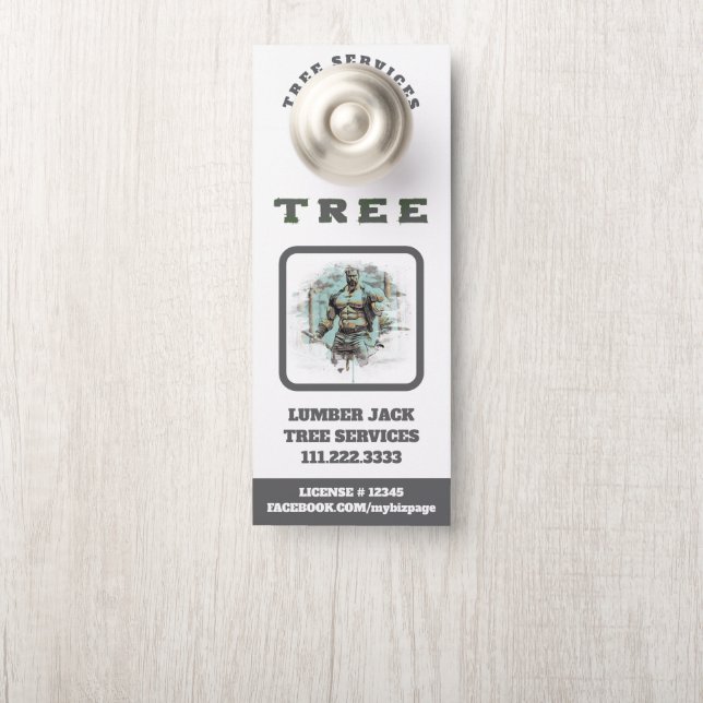 *~*  Artsy  Lumber Jack Tree Services QR Door Hanger (On Knob)