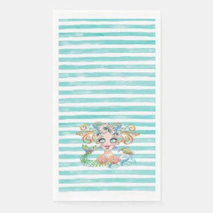 Artsy Mermaid on Blue Stripes Napkin