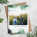 Artsy Merry Christmas 3 Photo Holiday Card<br><div class="desc">Modern custom printed Christmas photo cards with a simple DIY template for customisation. This artsy design has an abstract paint splatter background in shades of green and blue. Add your family photo, personal greeting, names and the year. Use the design tools to edit the fonts and colours. Reverse side has...</div>