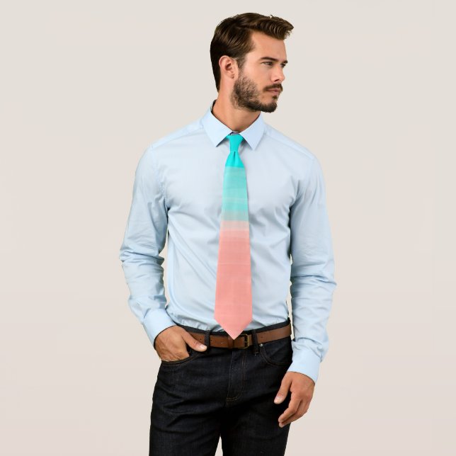 Artsy Modern Coral Blue Brushstroke Gradient Tie (In Situ)