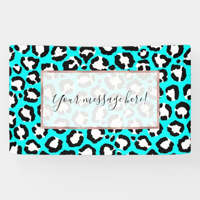 Artsy Modern Cyan Blue Leopard Animal Print Banner (Horizontal)