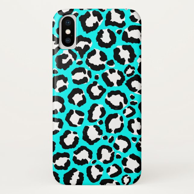 Artsy Modern Cyan Blue Leopard Animal Print Case-Mate iPhone Case (Back)