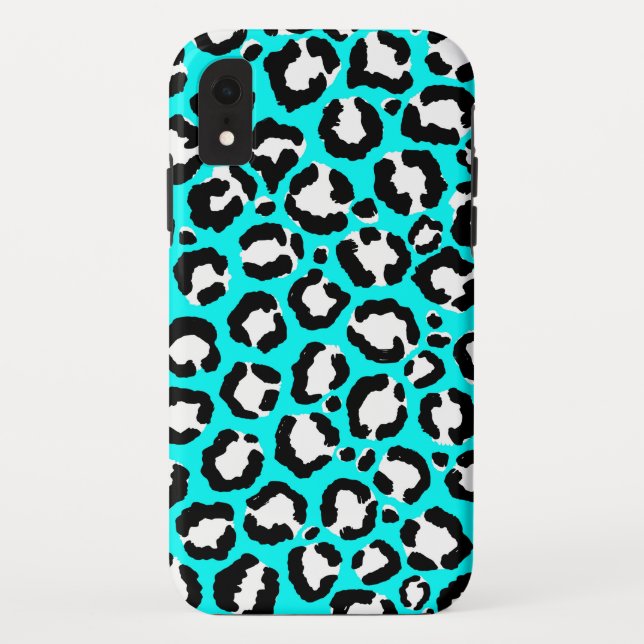 Artsy Modern Cyan Blue Leopard Animal Print Case-Mate iPhone Case (Back)