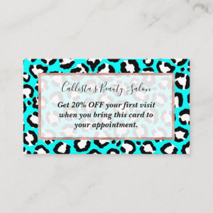 Artsy Modern Cyan Blue Leopard Animal Print Discount Card