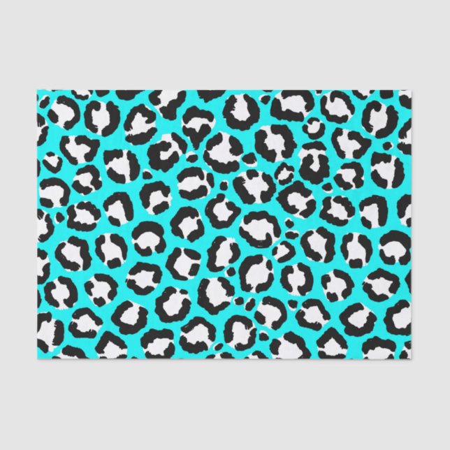 Artsy Modern Cyan Blue Leopard Animal Print Tissue Paper (Front)