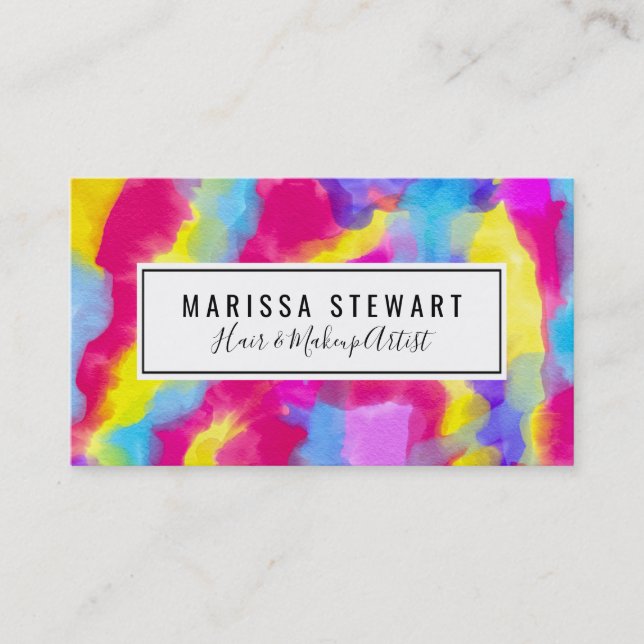 Artsy Modern Neon Colorful Rainbow Watercolor Business Card (Front)
