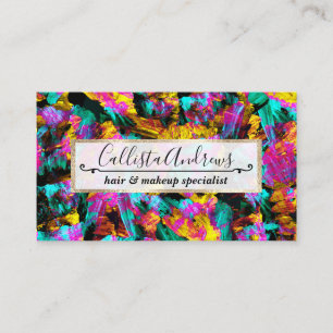 Artsy Modern Neon Colours Black Abstract Paint Art Business Card