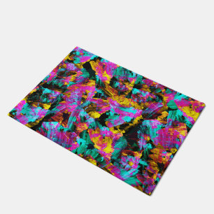 Artsy Modern Neon Colours Black Abstract Paint Art Doormat
