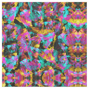 Artsy Modern Neon Colours Black Abstract Paint Art Fabric