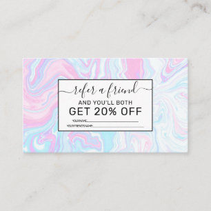 Artsy Modern Pink Blue Marble Swirl Pattern Referral Card