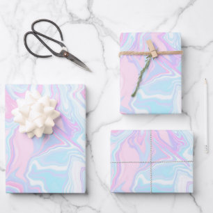 Artsy Modern Pink Blue Marble Swirl Pattern Wrapping Paper Sheet