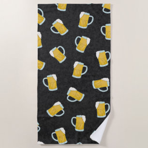 Artsy Modern Yellow Black Watercolor Beer Steins Beach Towel
