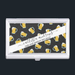 Artsy Modern Yellow Black Watercolor Beer Steins Business Card Holder<br><div class="desc">This artsy and modern pattern is perfect for the beer lover. It features a hand-painted yellow and white foaming beer stein pattern on top of a black abstract pattern. It's cool, unique, manly, and fun! ***IMPORTANT DESIGN NOTE: For any custom design request such as matching product requests, colour changes, placement...</div>