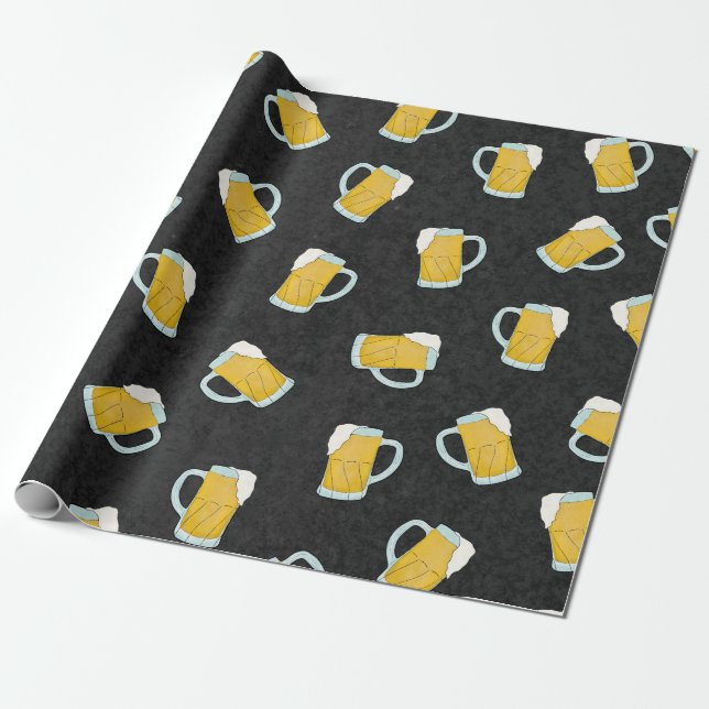 Artsy Modern Yellow Black Watercolor Beer Steins Wrapping Paper (Unrolled)