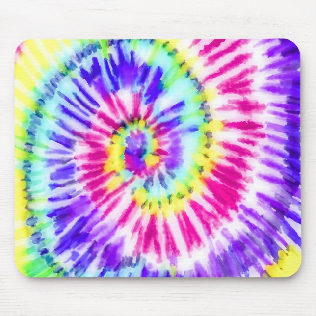 Artsy Neon Rainbow Tie Dye Watercolor Pattern Mouse Pad (Front)