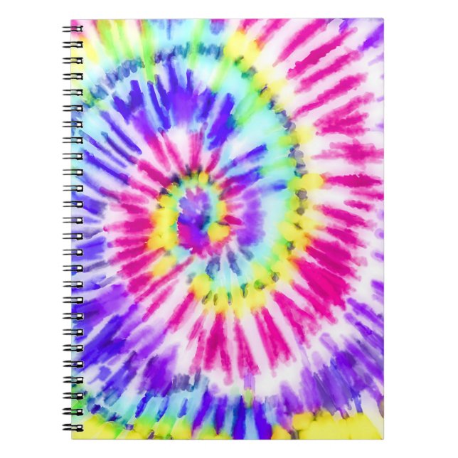 Artsy Neon Rainbow Tie Dye Watercolor Pattern Notebook (Front)