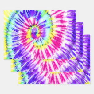 Artsy Neon Rainbow Tie Dye Watercolor Pattern Wrapping Paper Sheet
