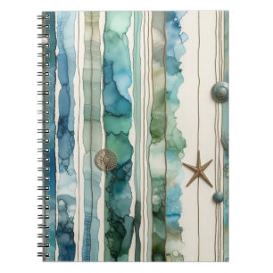 Artsy ocean scene inky stripes starfish notebook