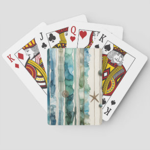 Artsy ocean scene inky stripes starfish playing cards